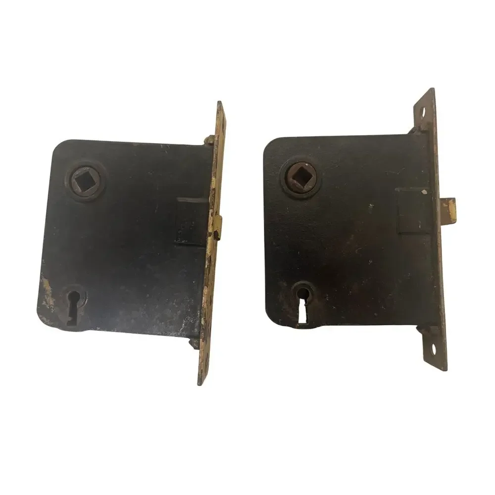 Pair set of 2 Antique Sargent ornate Mortise Lock Box Cast Iron art deco USA